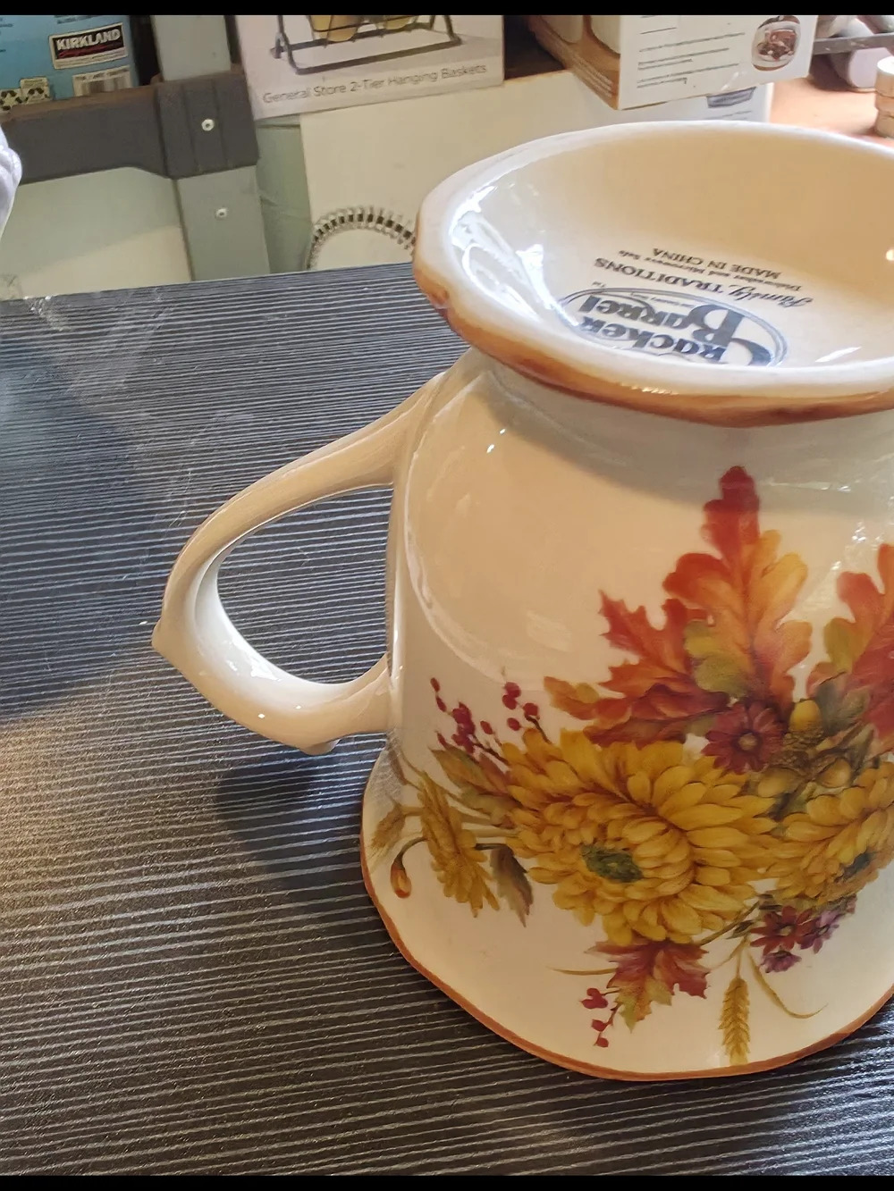 Yellow Floral Ceramic Mug with Orange Trim CRACKER BARREL